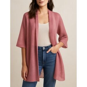 Wool House EU Dusty Rose Pink Cobweb Knit Sheer Open Front Cardigan OS